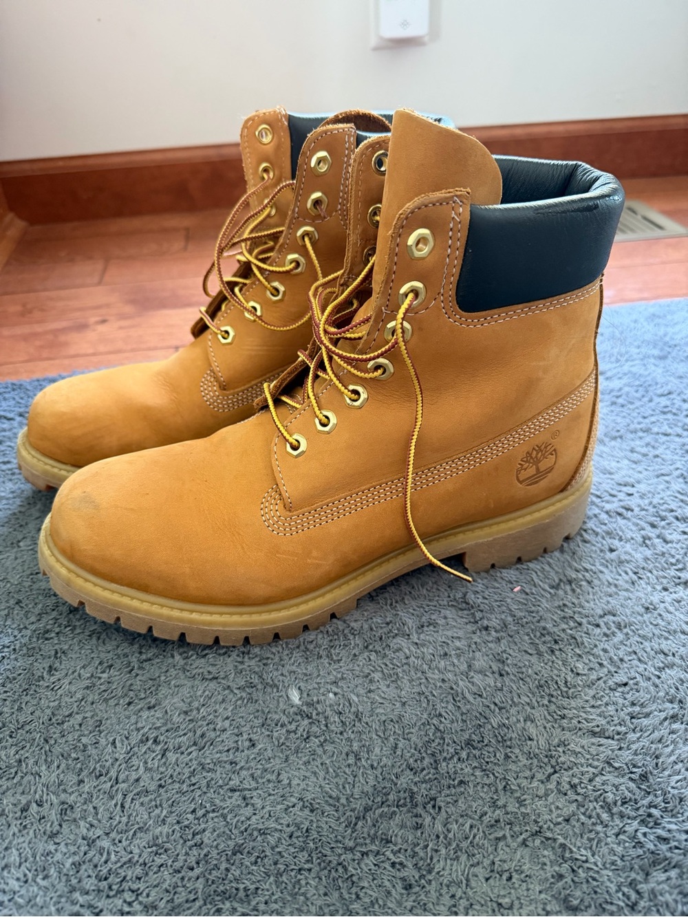 Timberland Wheat Nubuck 6-Inch Lace-Up Work Boots with Black Collar